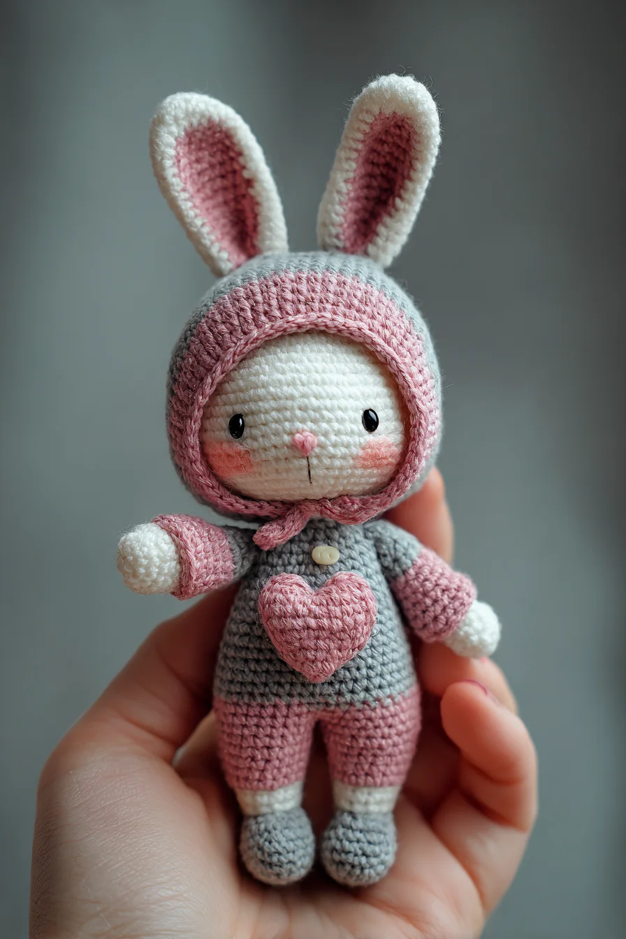 Amigurumi Crochet Bunny Doll with Hood and Heart Appliqué