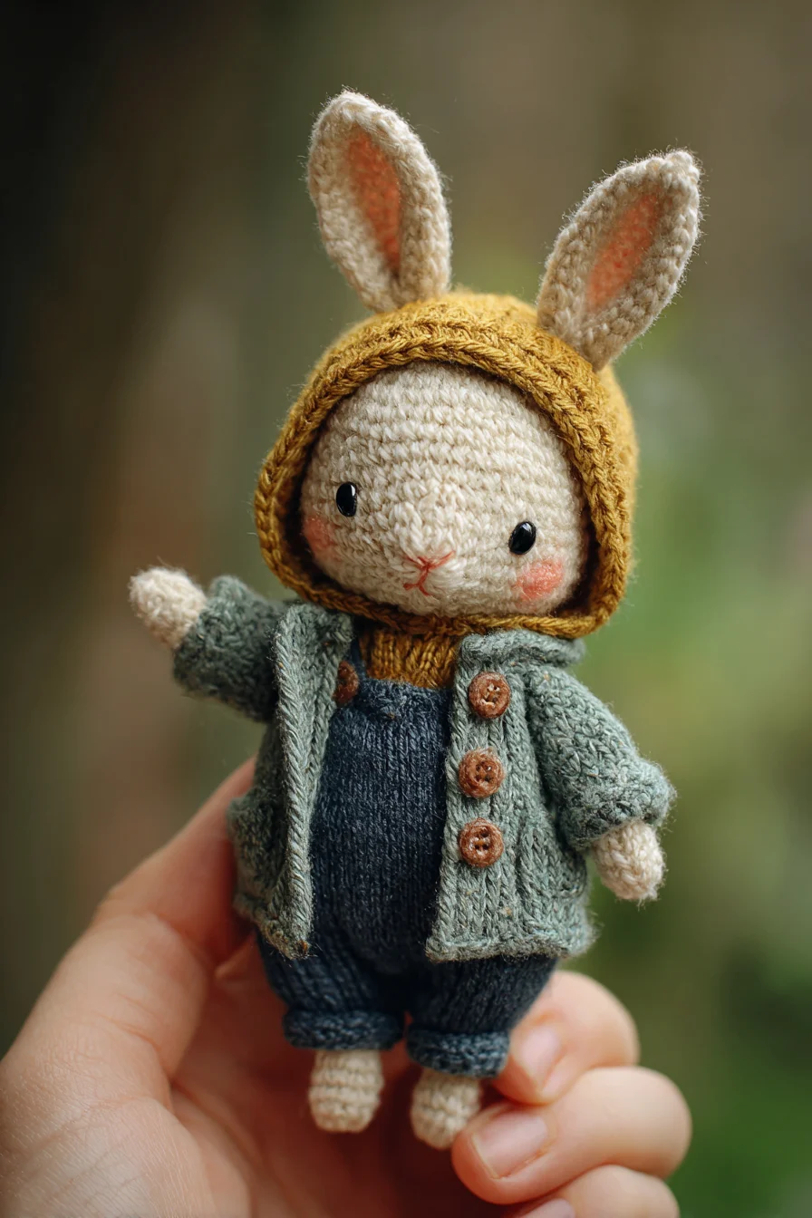 Amigurumi Crochet Bunny Doll with Hooded Coat and Overalls
