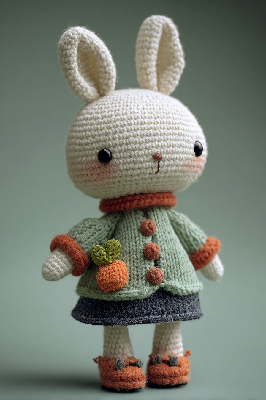 Amigurumi Crochet Bunny Doll with Removable Coat and Carrot Accessory