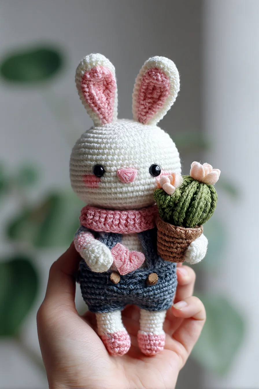Amigurumi Crochet Bunny Holding Cactus — Cute Toy Pattern
