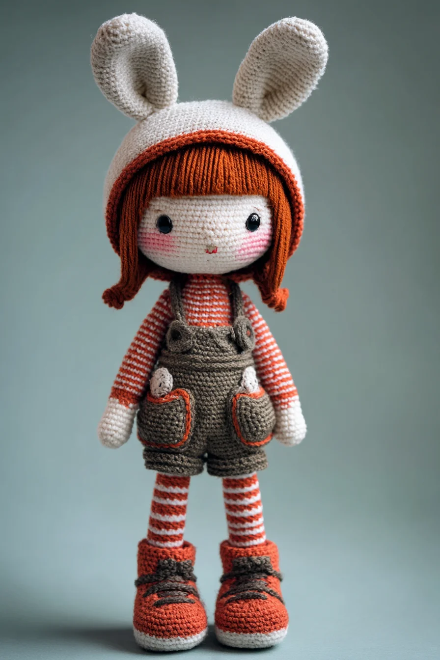Amigurumi Crochet Bunny‑Hood Doll — Striped Outfit Pattern (DK/Worsted)
