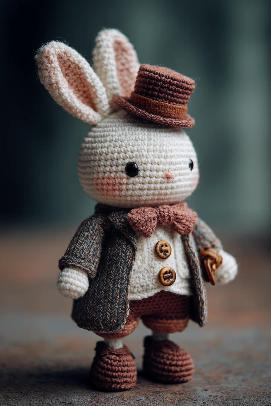 Amigurumi Crochet Bunny in Vintage Outfit — Hat, Coat & Bow Pattern