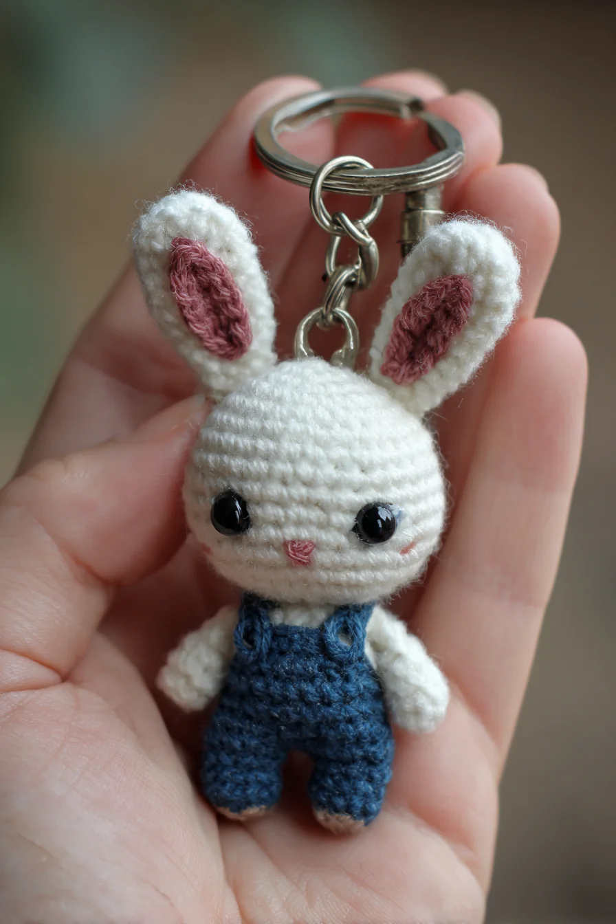 Amigurumi Crochet Bunny Keychain Pattern — Mini Bunny with Overalls