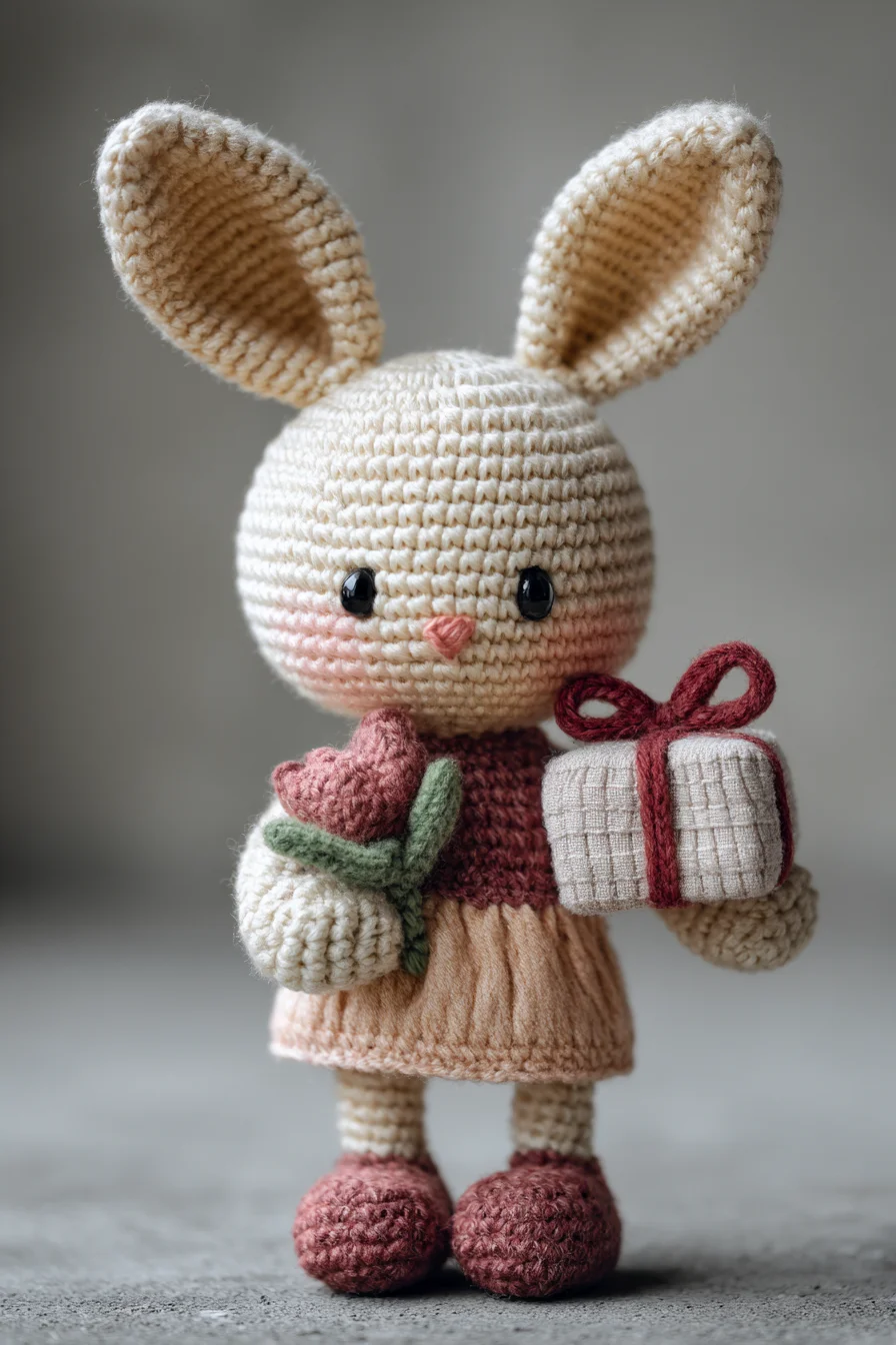 Amigurumi Crochet Bunny with Gift and Flower — Cute Bunny Pattern