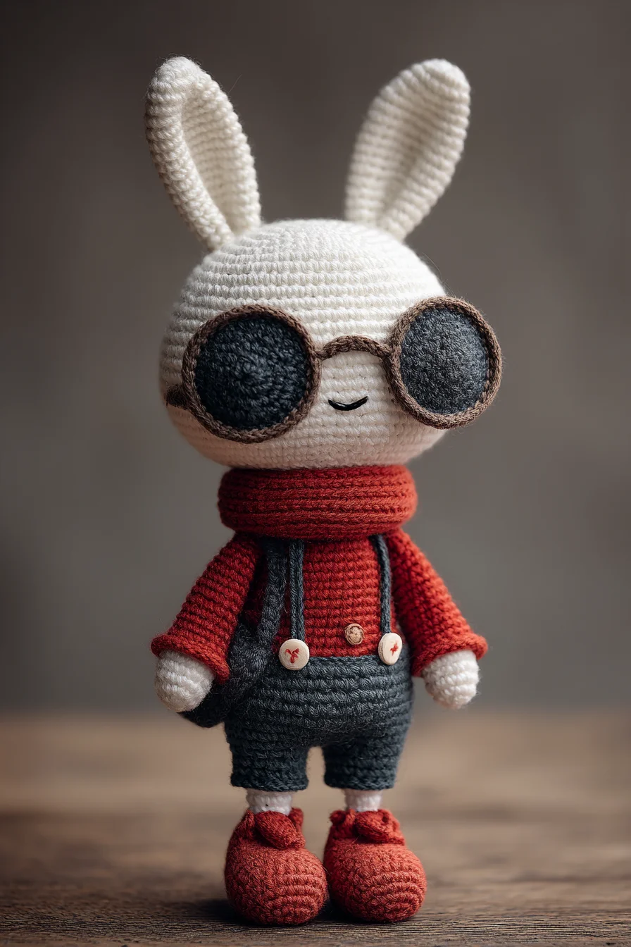Amigurumi Crochet Bunny with Glasses and Overalls