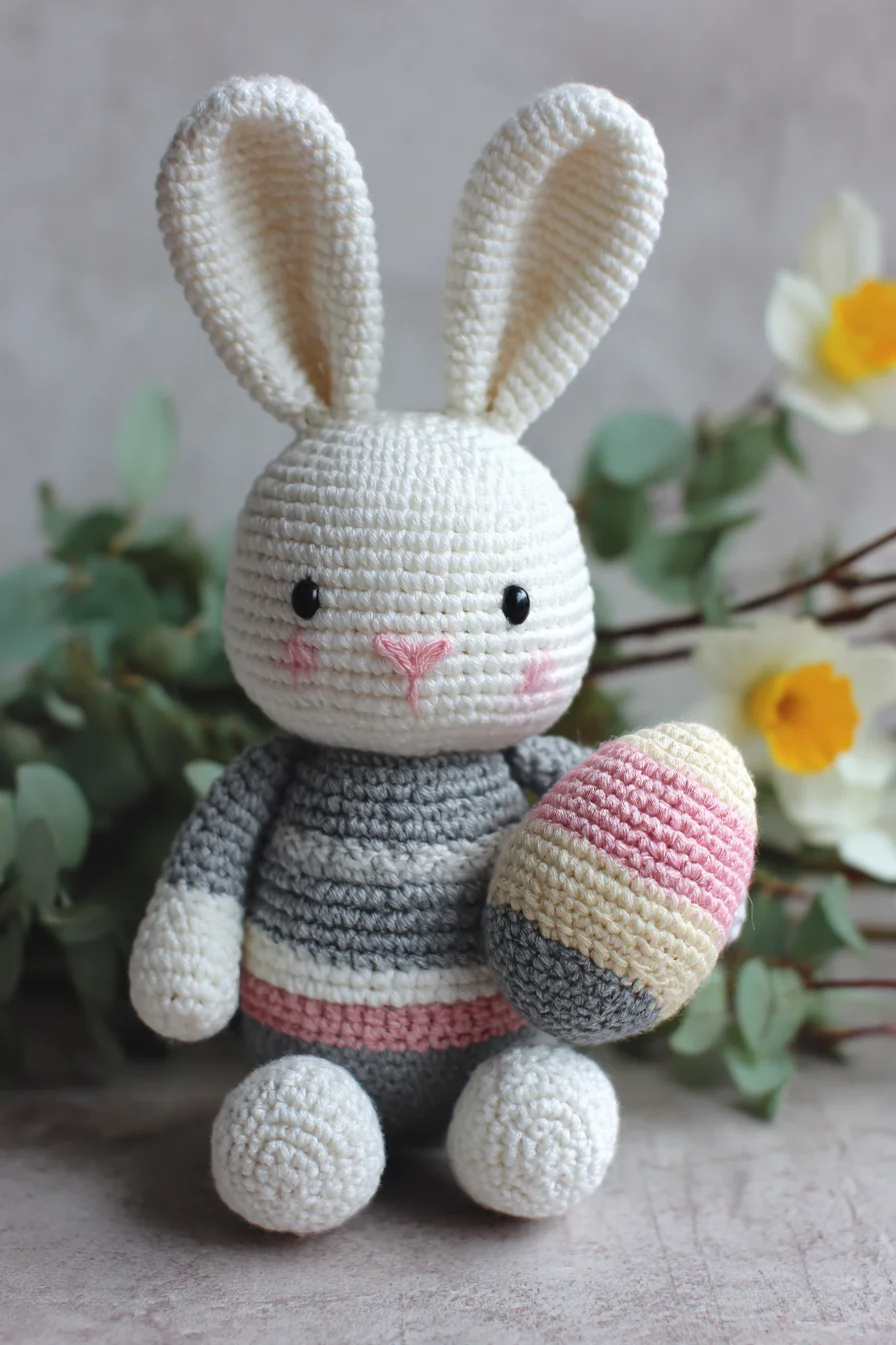 Amigurumi Crochet Bunny with Striped Egg — Easy-Intermediate Plush Pattern