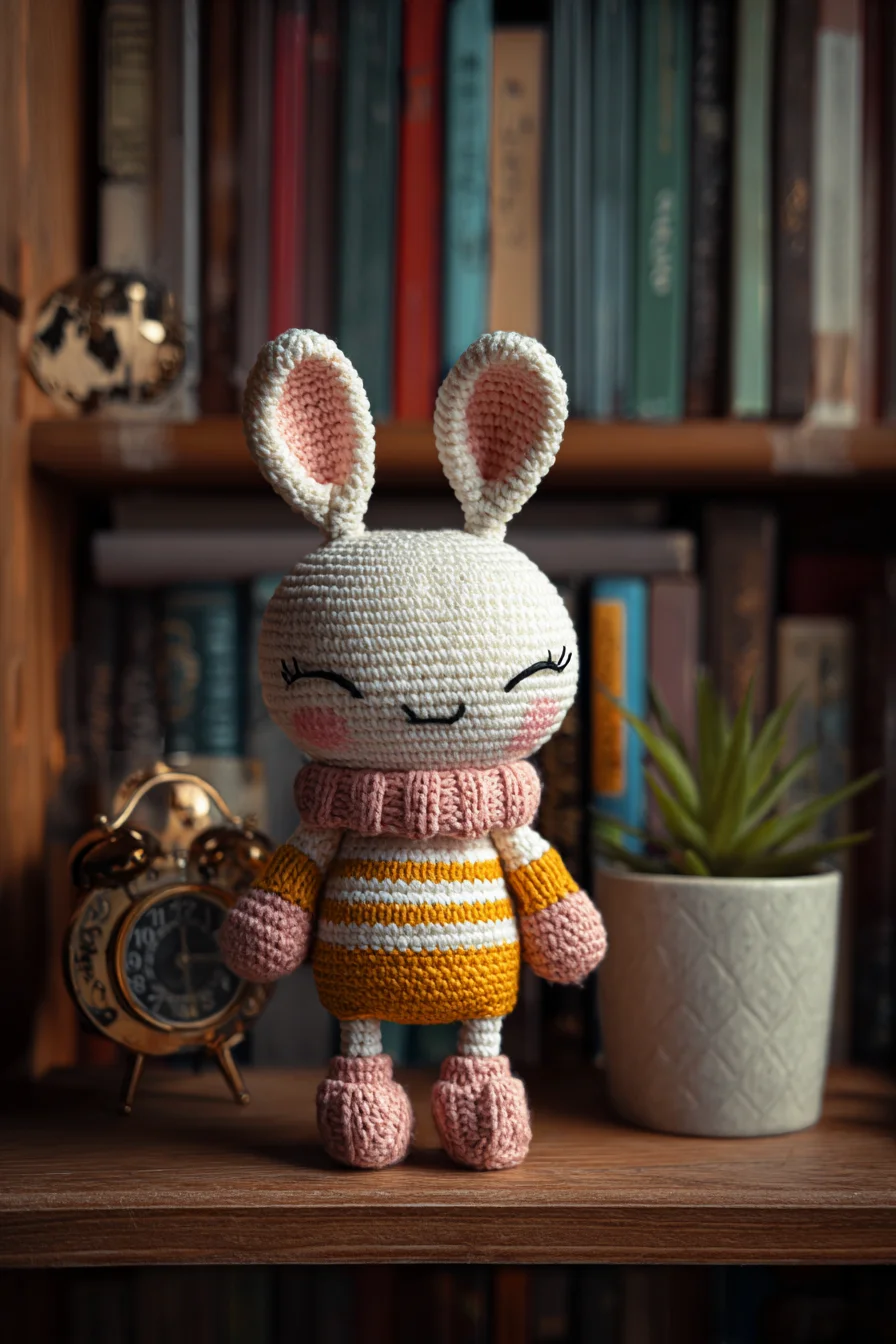 Amigurumi Crochet Bunny with Striped Sweater and Ribbed Turtleneck