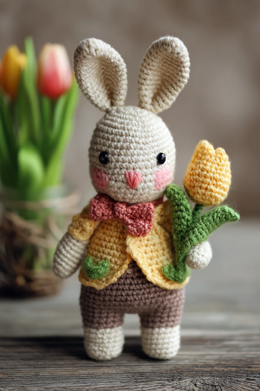 Amigurumi Crochet Bunny with Tulip — Easy DK/Worsted Amigurumi Pattern