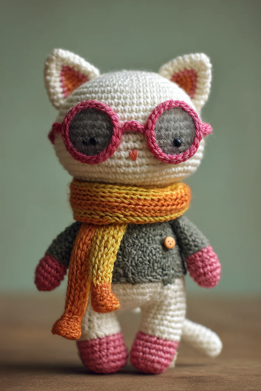 Amigurumi Crochet Cat Doll with Glasses and Scarf — Easy to Intermediate