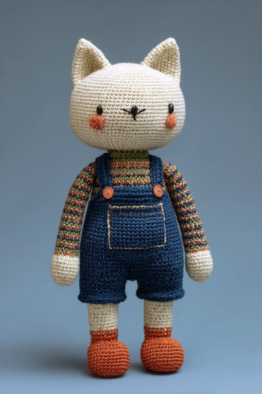 Amigurumi Crochet Cat in Overalls — Intermediate Toy Pattern Details