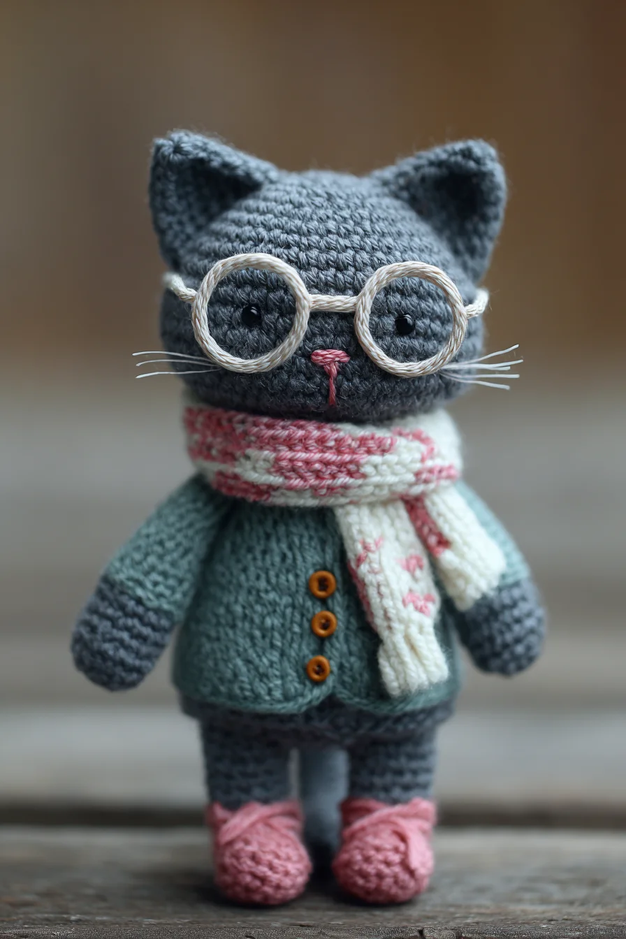 Amigurumi Crochet Cat with Glasses and Scarf — Cute Toy Pattern