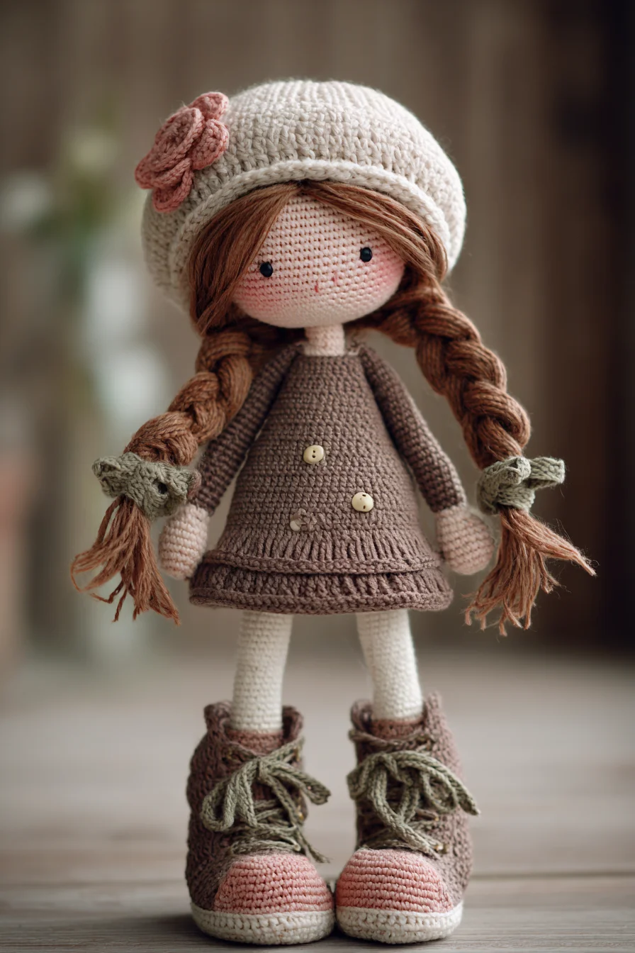 Amigurumi Crochet Doll: Braided-Hair Girl with Hat and Boots Pattern