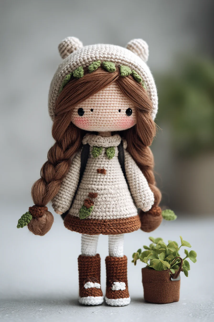 Amigurumi Crochet Doll: Braided Hair, Leaf Appliqués & Cozy Hat