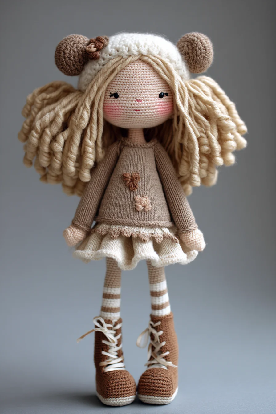 Amigurumi Crochet Doll: Curly‑Haired Girl with Hat, Skirt & Boots
