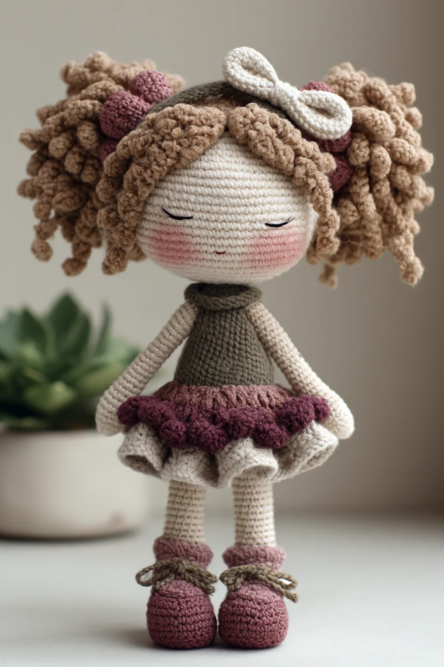 Amigurumi Crochet Doll — Curly-Haired Girl with Ruffled Skirt Pattern