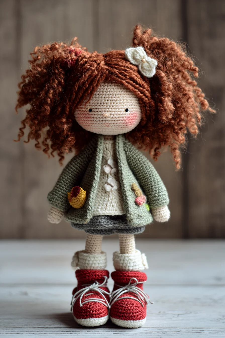 Amigurumi Crochet Doll Pattern — Curly-Haired Cottage Girl with Jacket & Boots