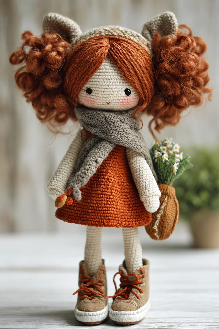 Amigurumi Crochet Doll Pattern — Curly-Haired Girl with Scarf & Bag