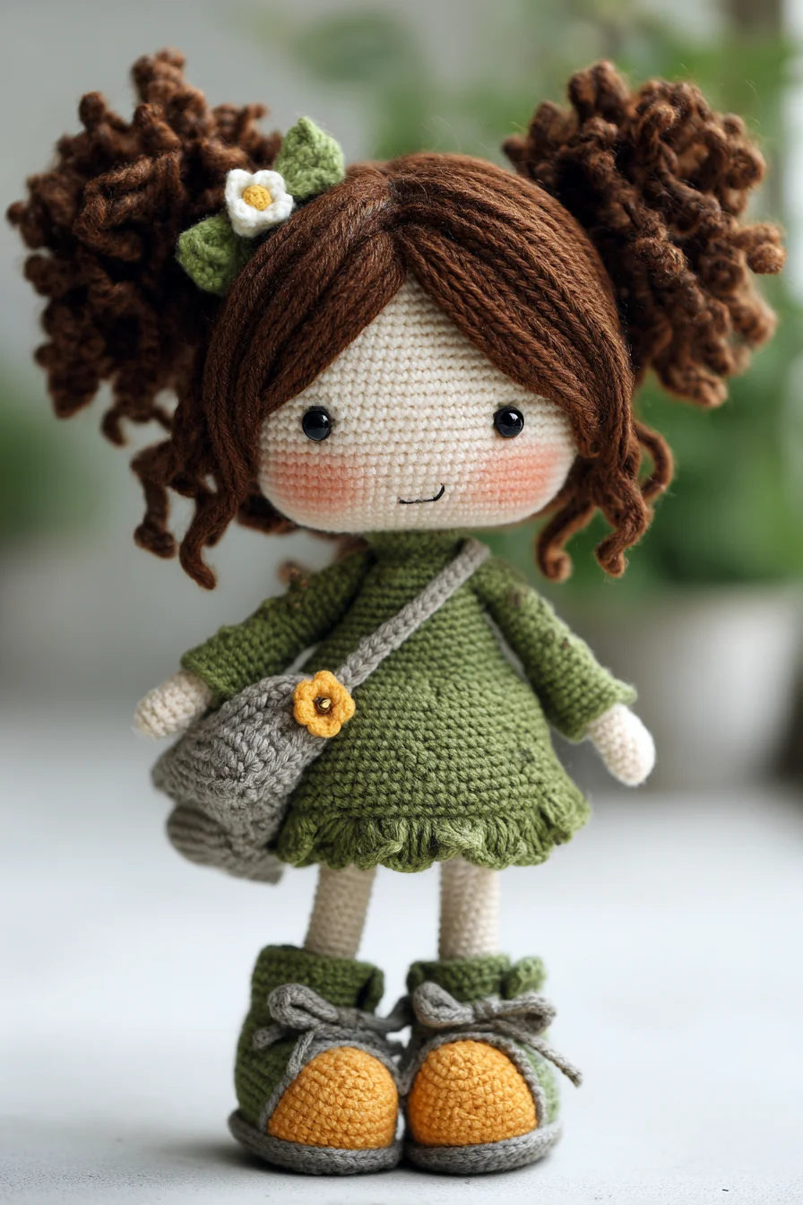 Amigurumi Crochet Doll Pattern: Curly Pigtails Girl with Dress & Bag
