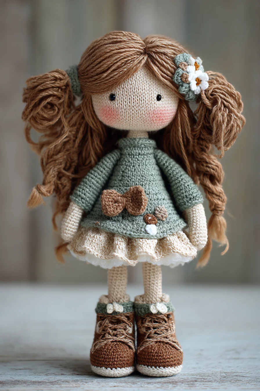 Amigurumi Crochet Doll Pattern — Sweet Girl Doll with Dress, Boots & Flower Hairpiece