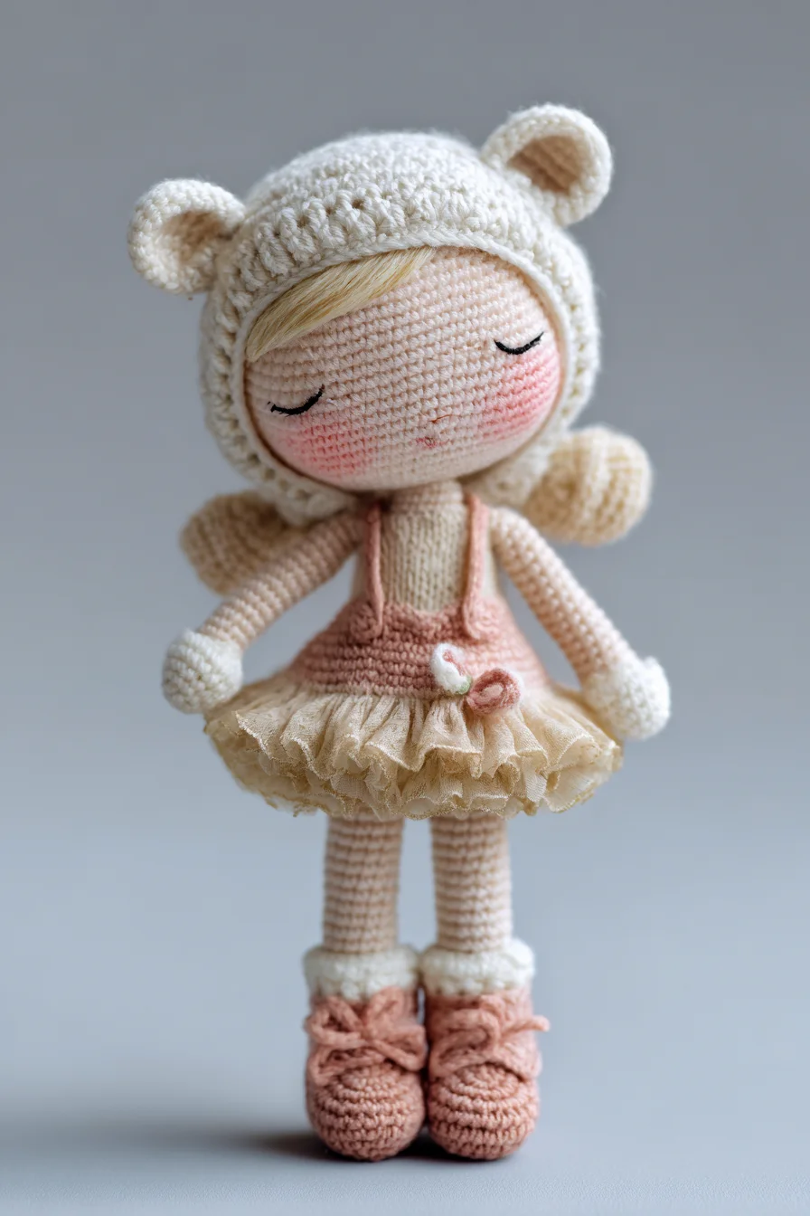 Amigurumi Crochet Doll with Bear Hat and Tulle Skirt — Cute Doll Pattern