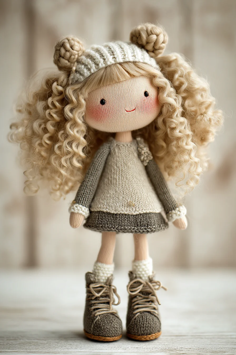 Amigurumi Crochet Doll with Curly Hair and Knit‑Look Outfit
