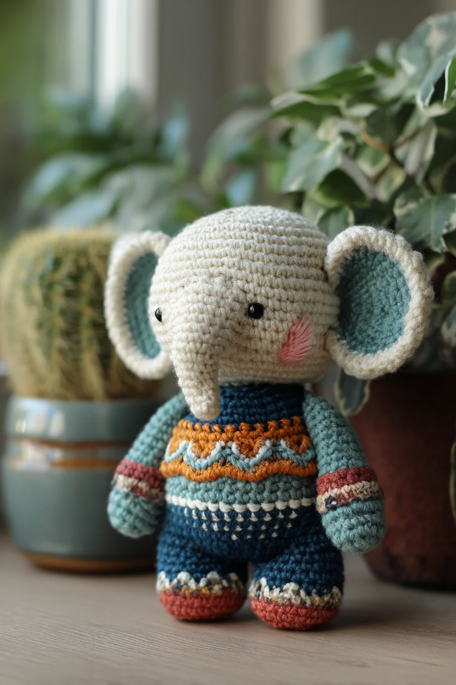 Amigurumi Crochet Elephant with Colorwork Sweater (Easy–Intermediate)