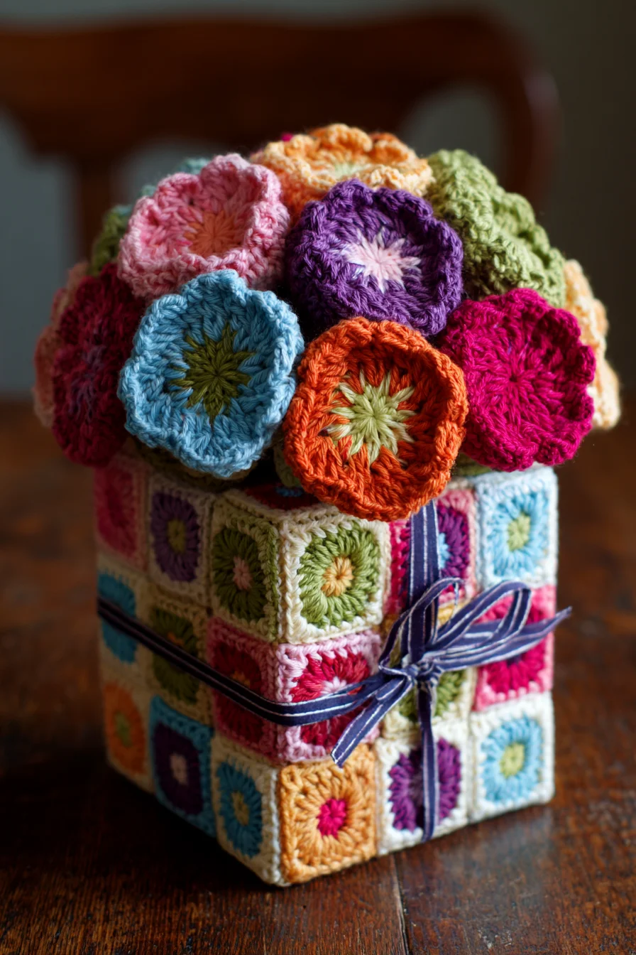 Amigurumi Crochet Flower Bouquet with Granny-Square Vase