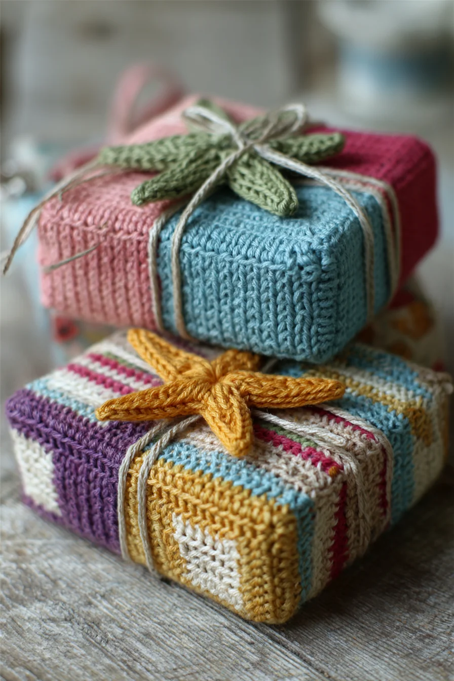 Amigurumi Crochet Gift Boxes with Starfish & Leaf Embellishments