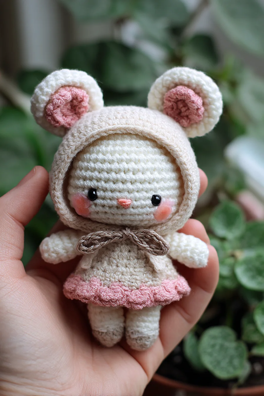 Amigurumi Crochet Hooded Bear Doll — Small DK Yarn Project with Ruffle Skirt