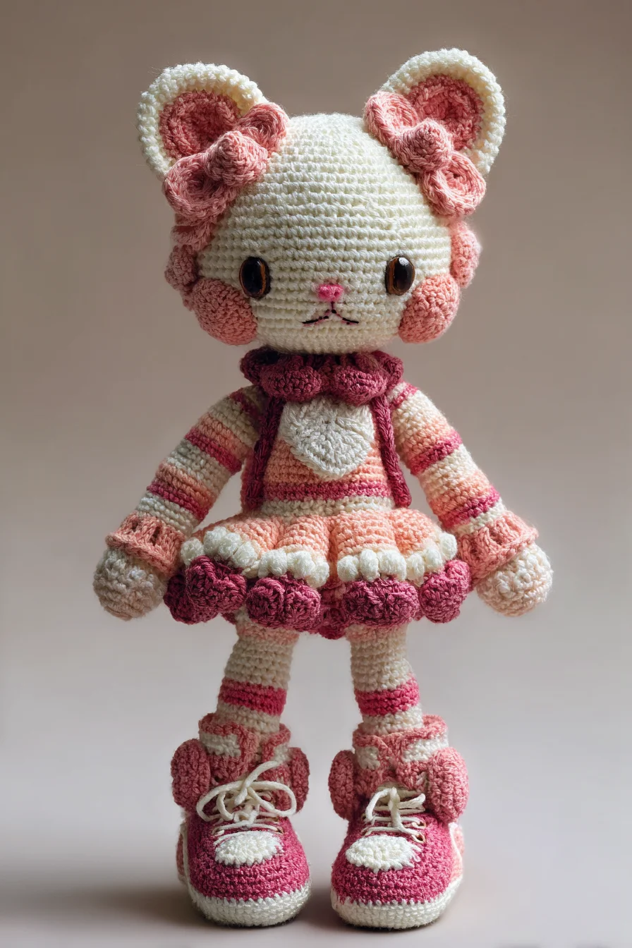 Amigurumi Crochet Kitty Doll with Ruffled Dress and Sneakers