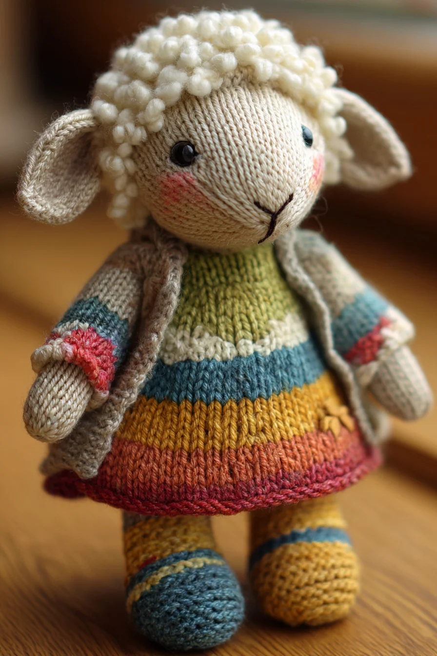 Amigurumi Crochet Lamb Doll — Striped Dress Soft Toy (DK, 3.5 mm)