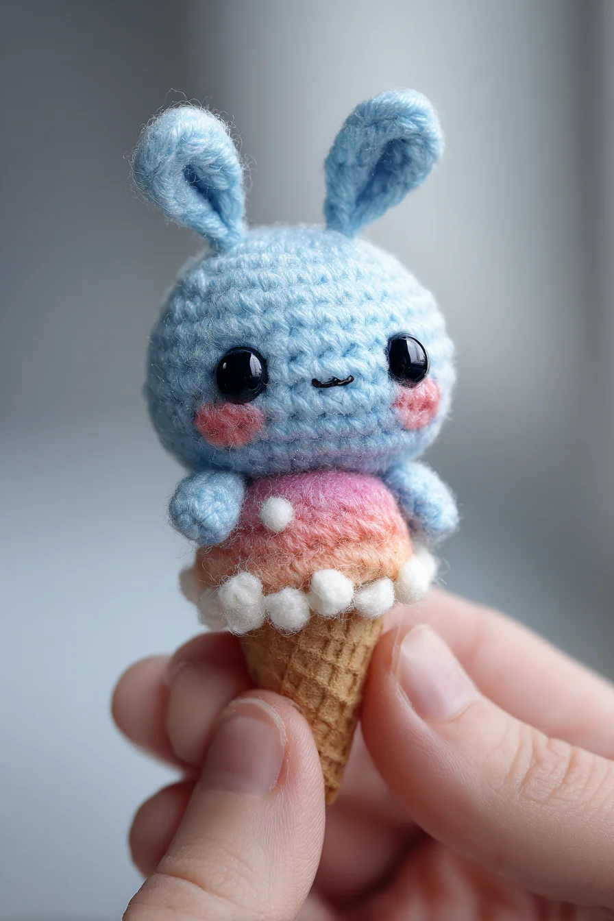 Amigurumi Crochet Mini Ice-Cream Bunny — Tiny Cone Plush