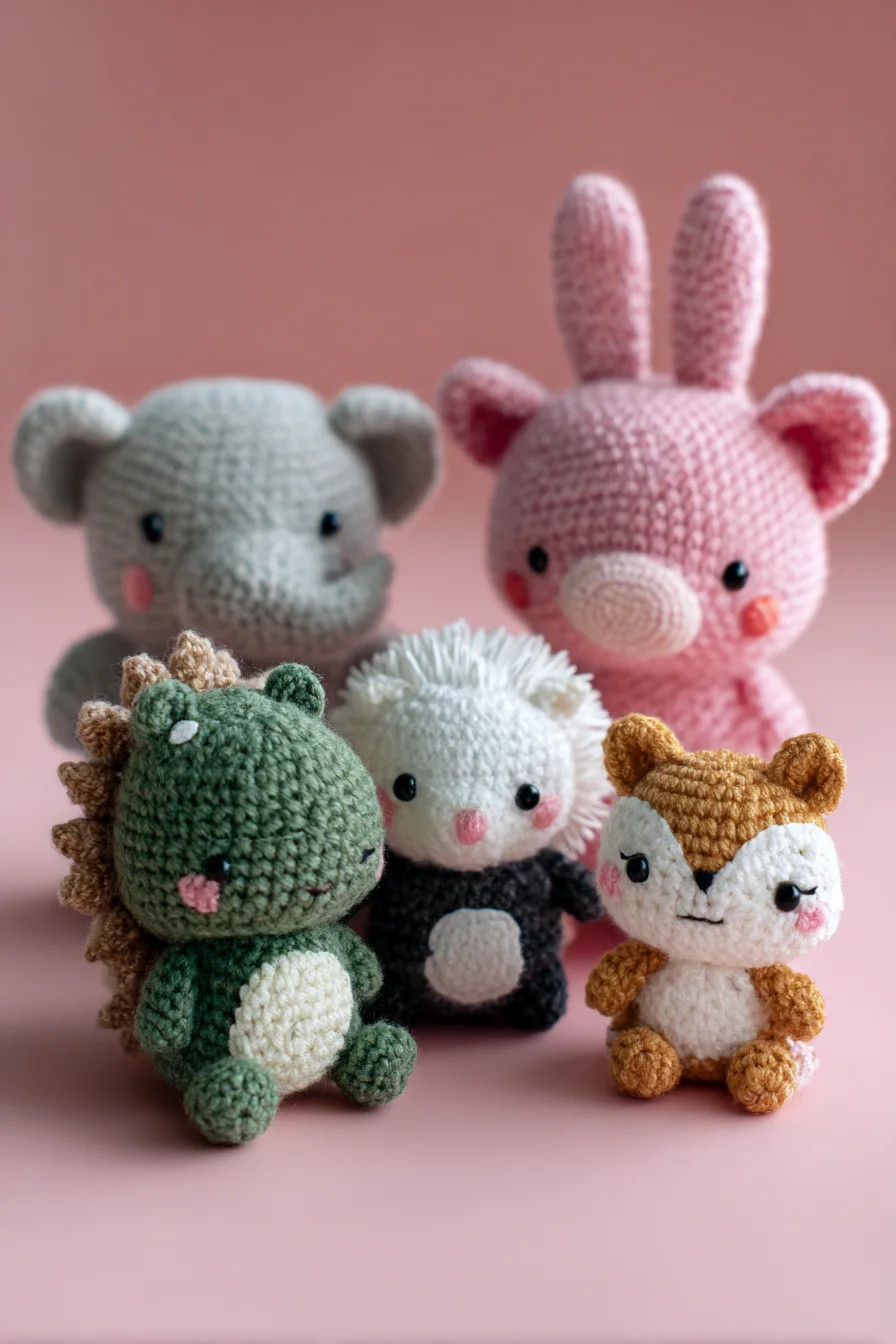 Amigurumi Crochet Mini Woodland Animals — Elephant, Bunny, Dino & Fox