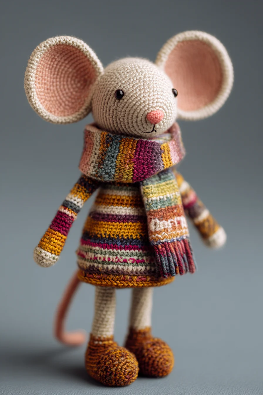 Amigurumi Crochet Mouse Doll – Striped Sweater & Scarf Pattern