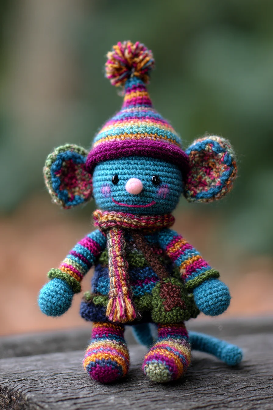 Amigurumi Crochet Mouse with Striped Hat — DK Yarn & Small Hook Guide