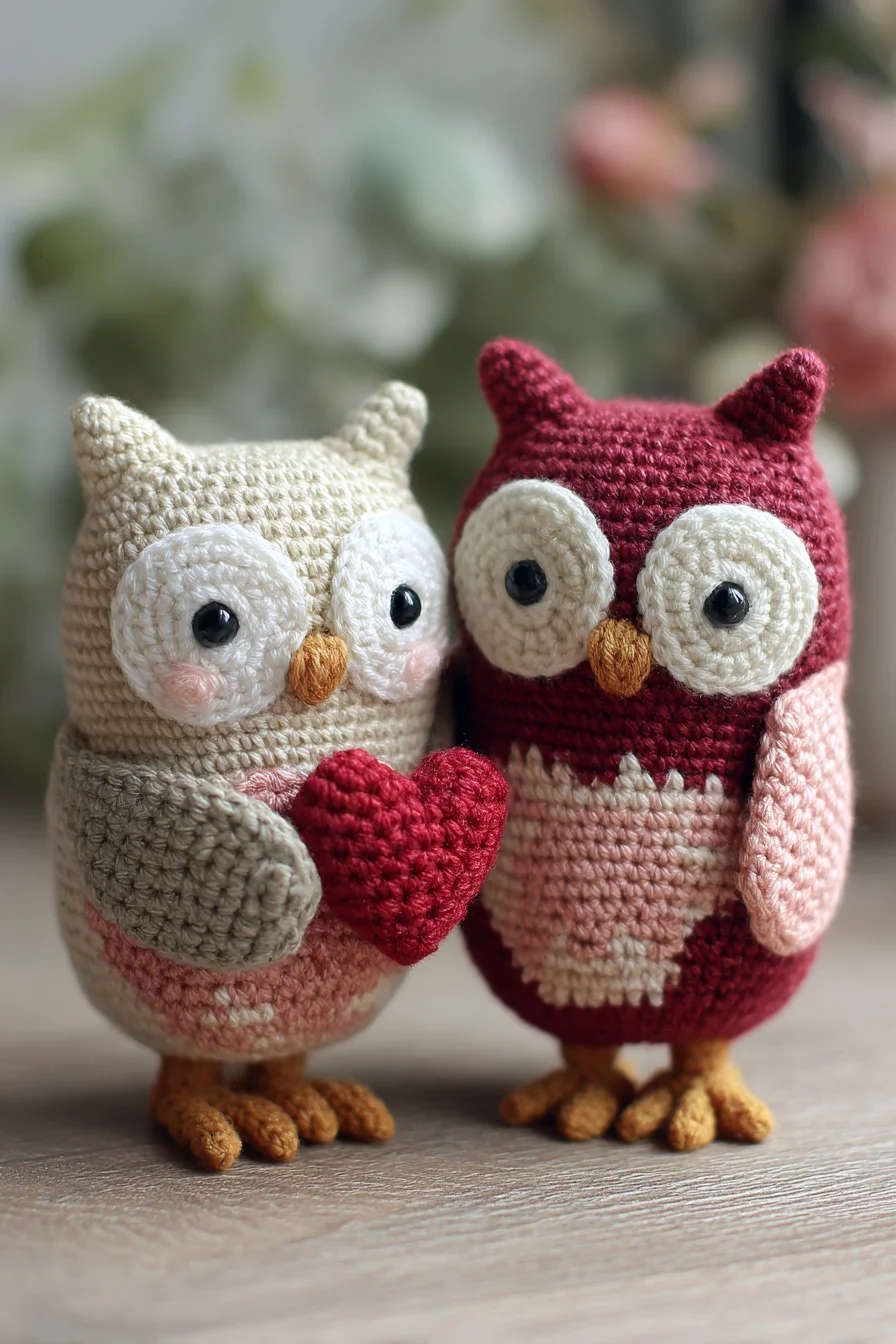 Amigurumi Crochet Owl Pair — Small Owl Toy Pattern with Heart