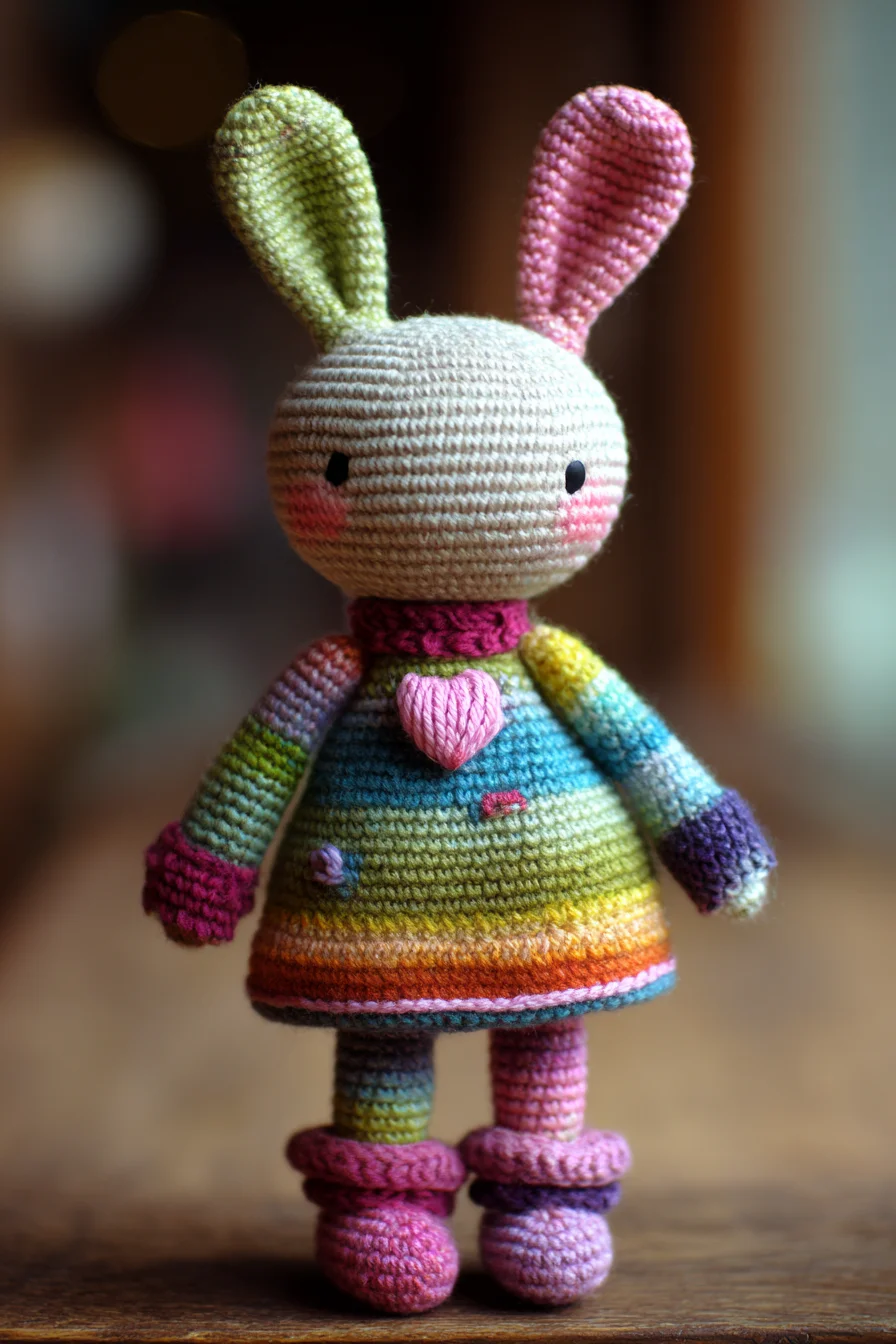 Amigurumi Crochet Rainbow Bunny Doll — Cute Toy Pattern in Stripes and Appliqué