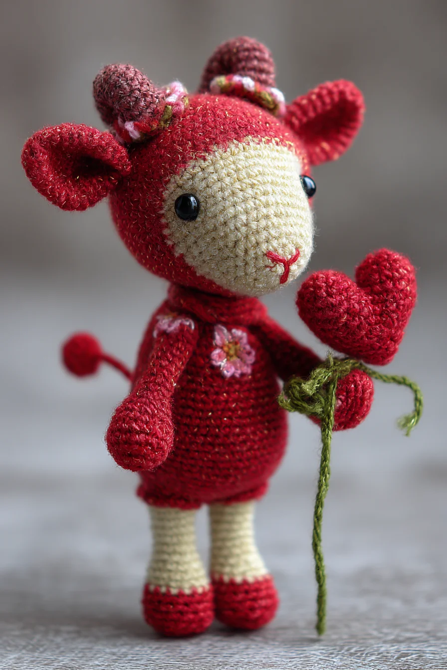 Amigurumi Crochet Red Lamb — Cute Sheep Toy with Heart Accessory