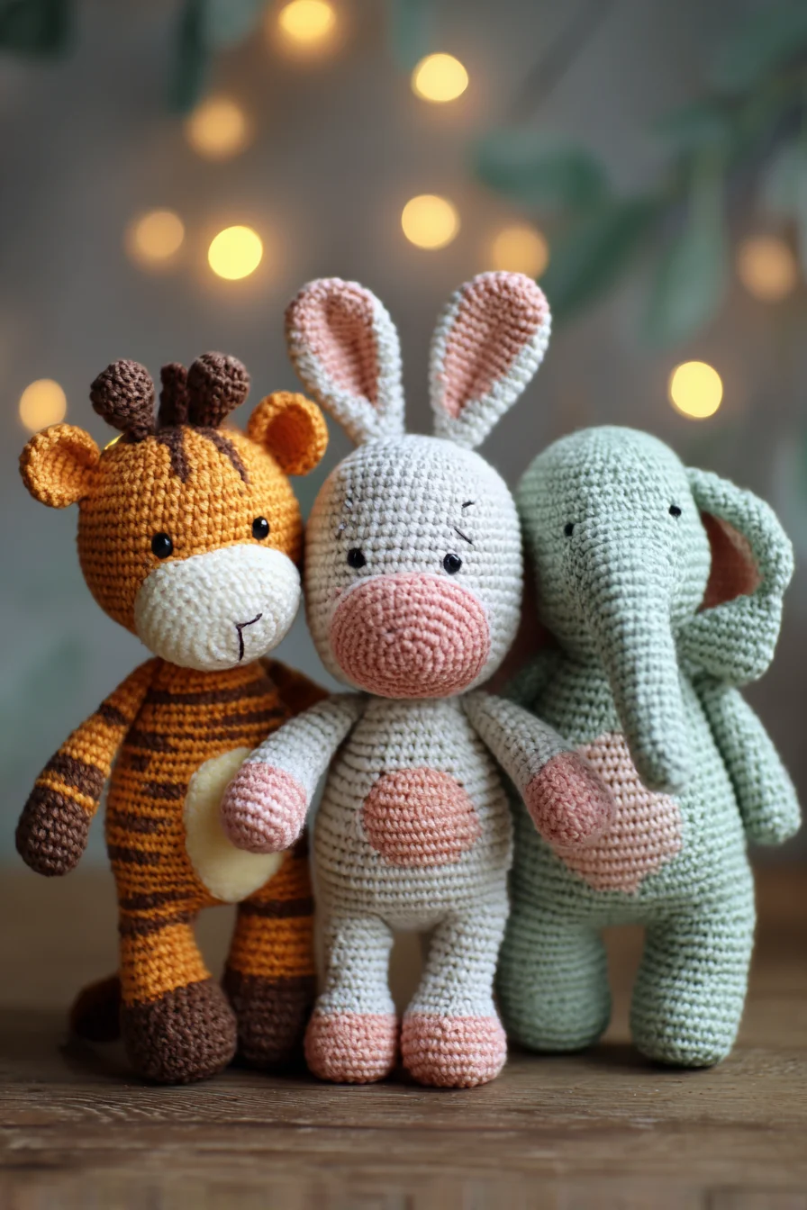 Amigurumi Crochet Trio: Bunny, Giraffe & Elephant Pattern