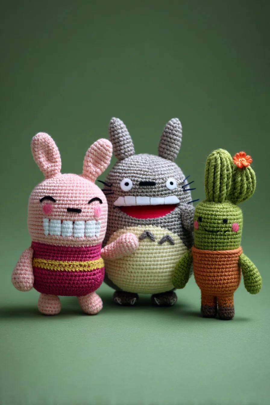 Amigurumi Crochet Trio: Bunny, Totoro-Style Character & Cactus Pattern