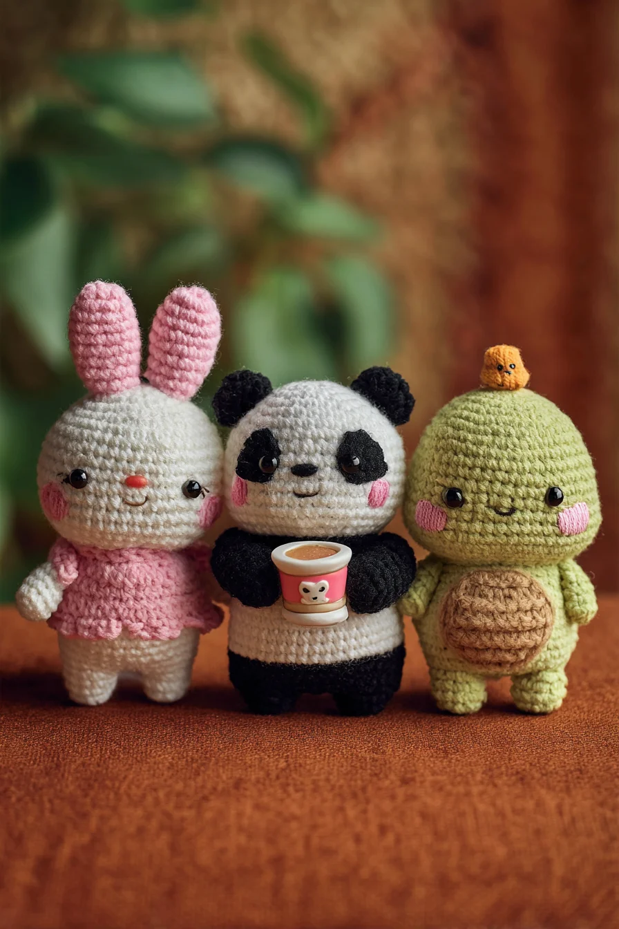 Amigurumi Crochet Trio: Cute Bunny, Panda & Dino Pattern for Small Toys