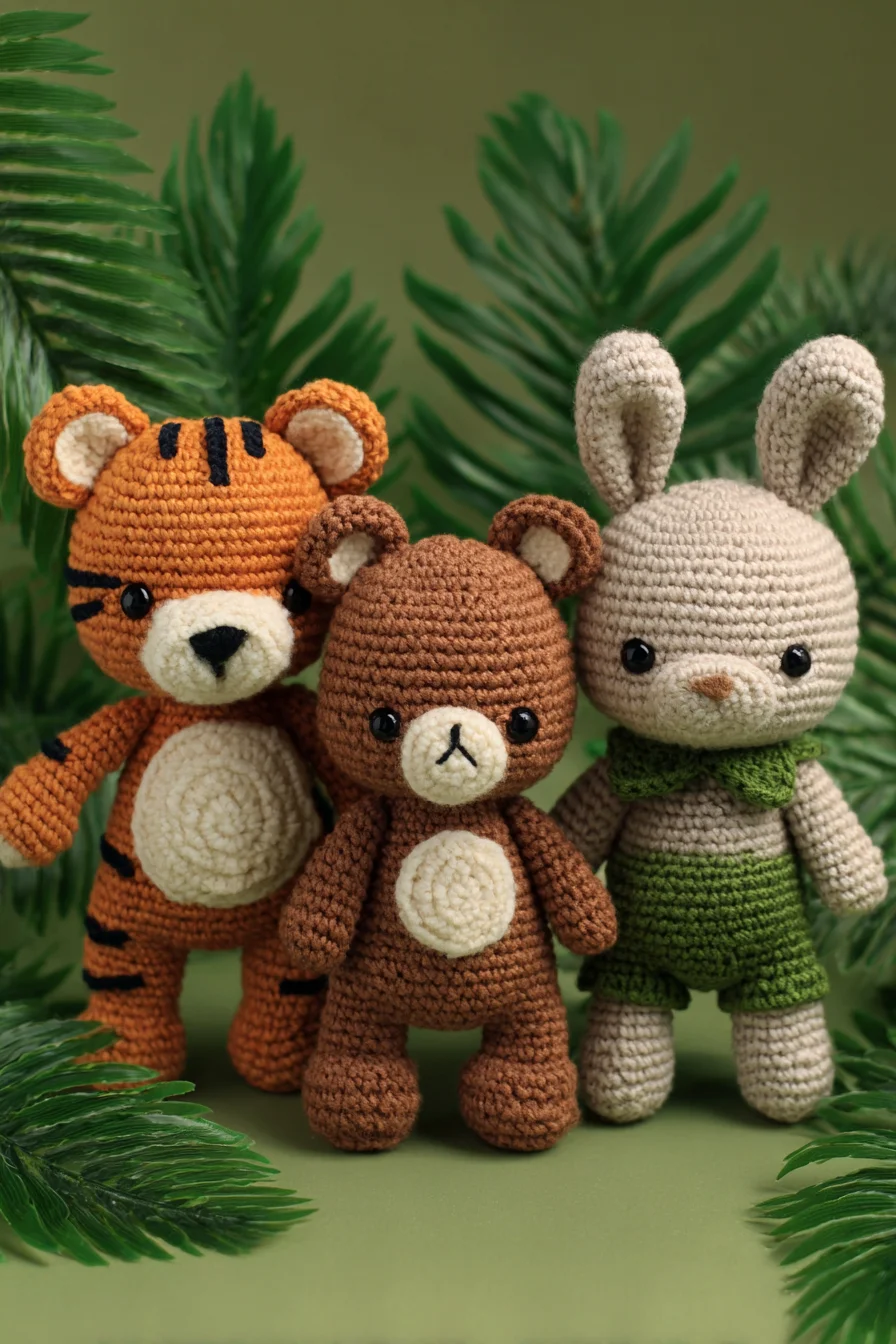 Amigurumi Crochet Trio: Cute Tiger, Bear & Bunny Soft Toy Pattern