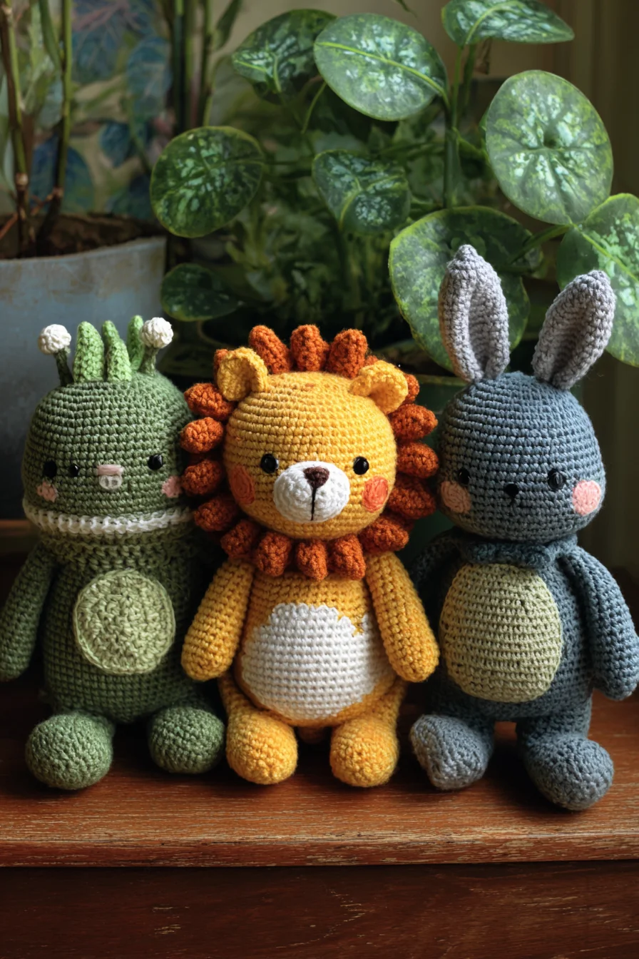 Amigurumi Crochet Trio: Lion, Bunny & Cactus Soft Toy Patterns