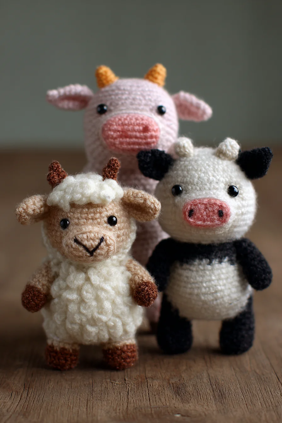 Amigurumi Farm Trio: Crochet Cow, Sheep & Pig Pattern