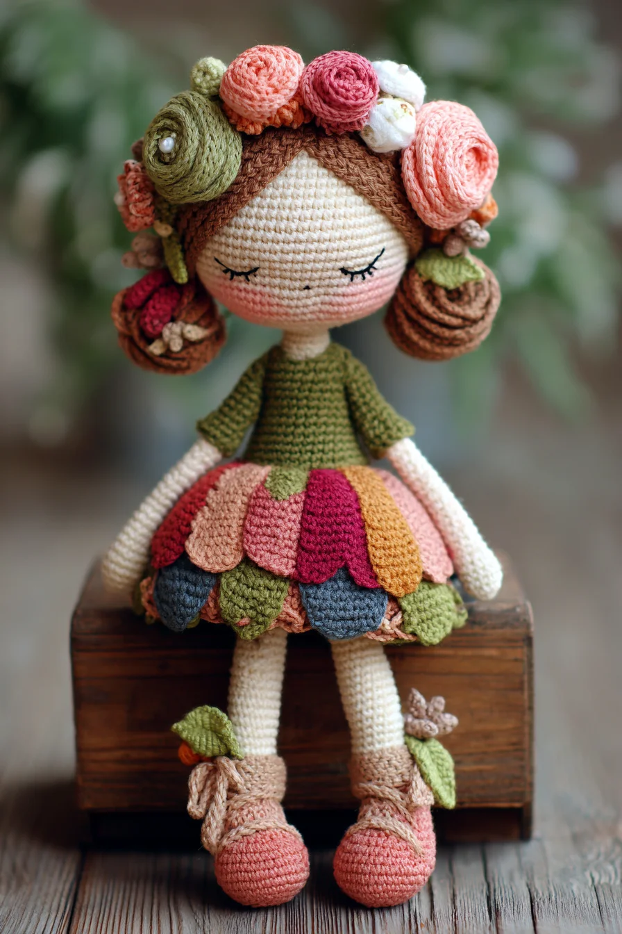 Amigurumi Floral Doll Crochet Pattern — Flower Crown, Petal Skirt & Embroidery