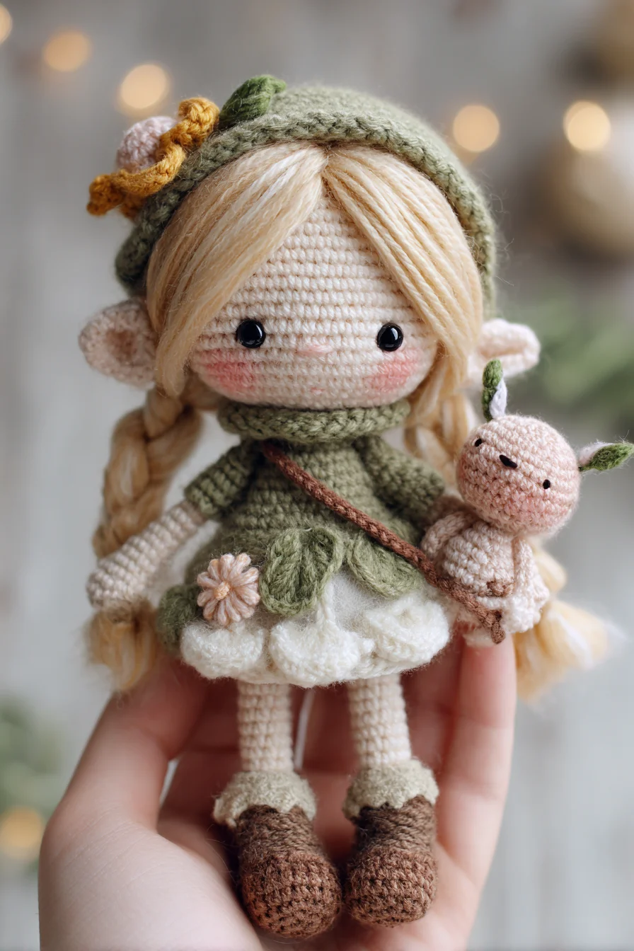 Amigurumi Forest Elf Doll Crochet Pattern — Small Doll with Braids & Leaf Details