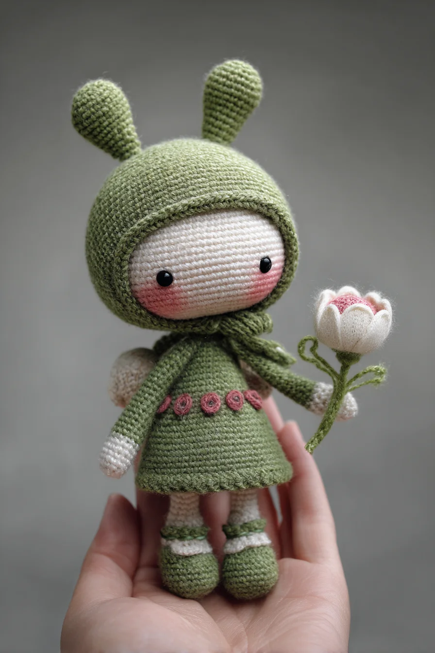 Amigurumi Garden Pixie Crochet Pattern — Tiny Hooded Doll with Flower