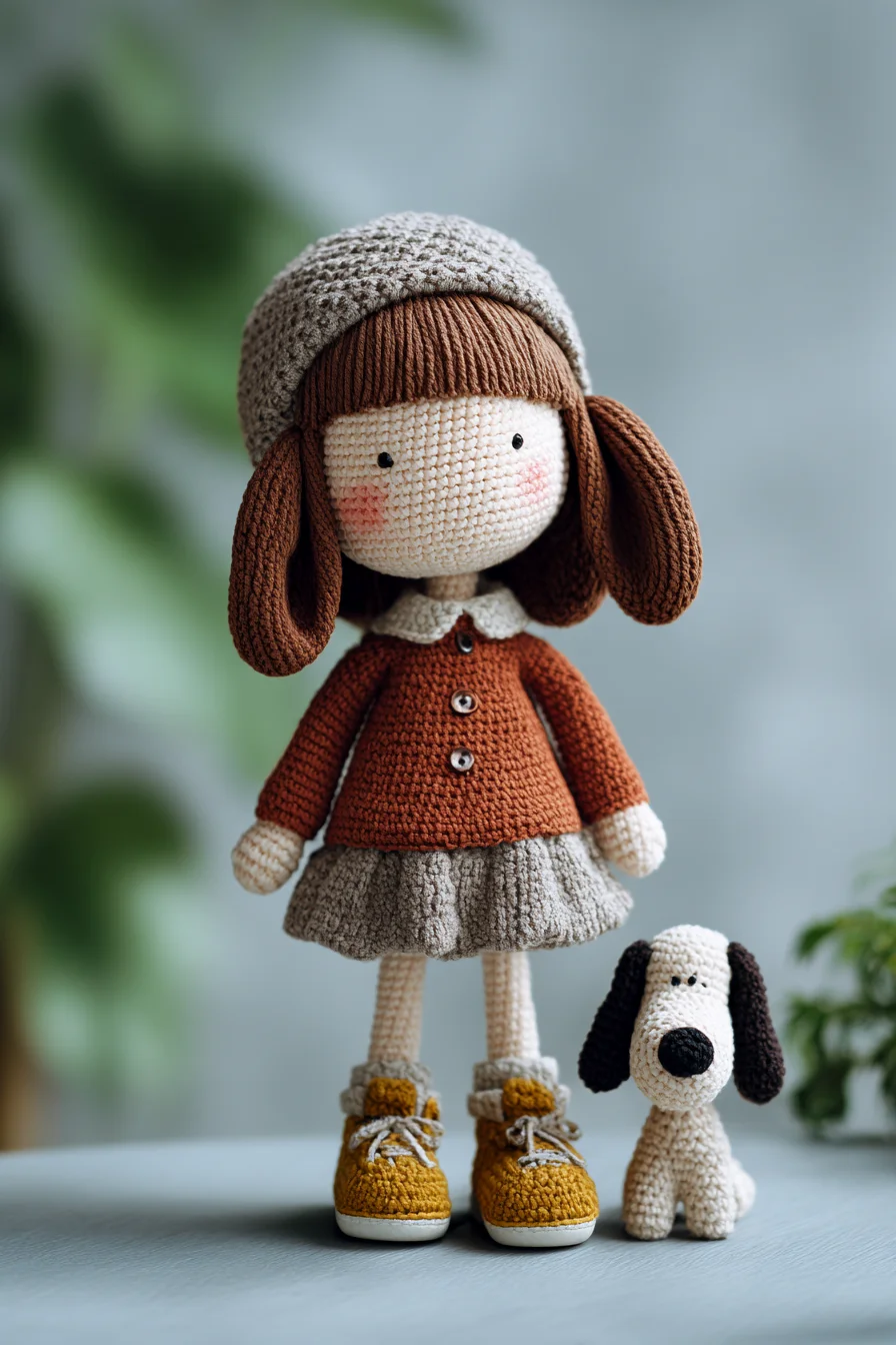 Amigurumi Girl Doll and Puppy — Crochet Pattern for Doll, Hat & Shoes
