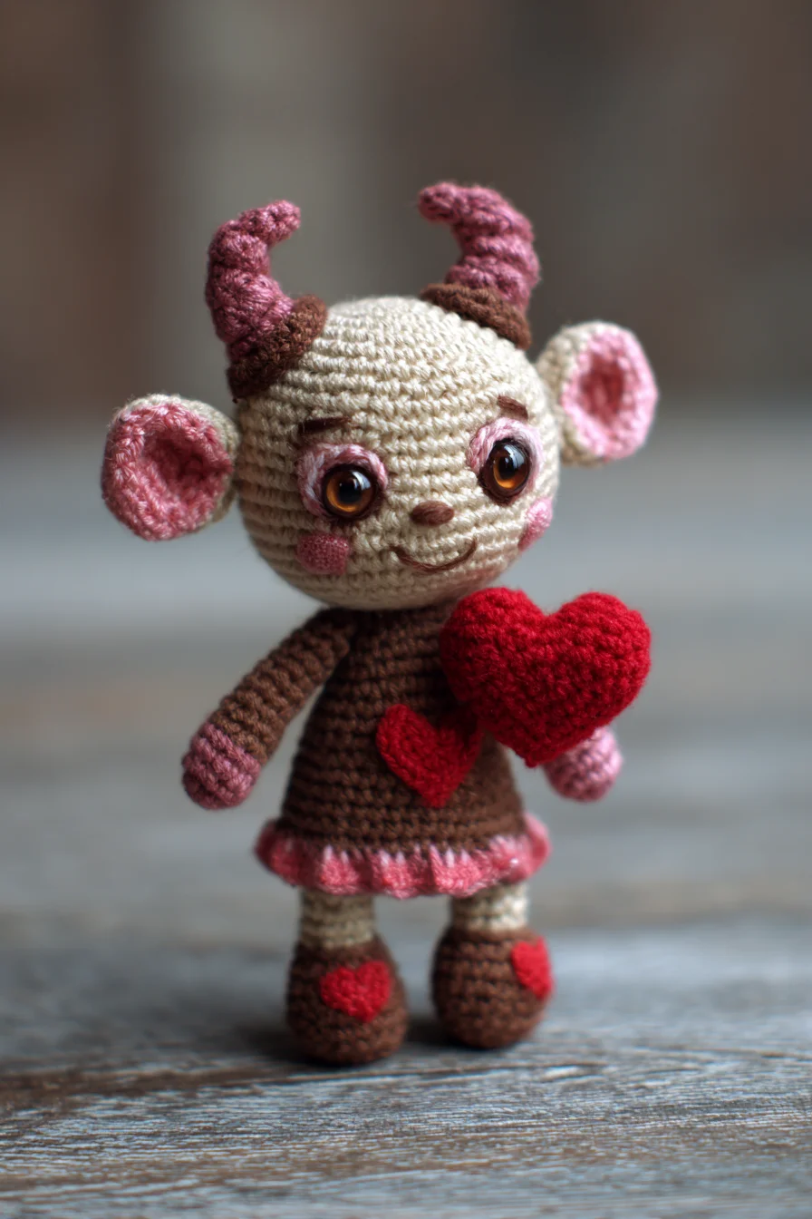 Amigurumi Goat Crochet Pattern — Cute Mini Doll with Heart Appliqué