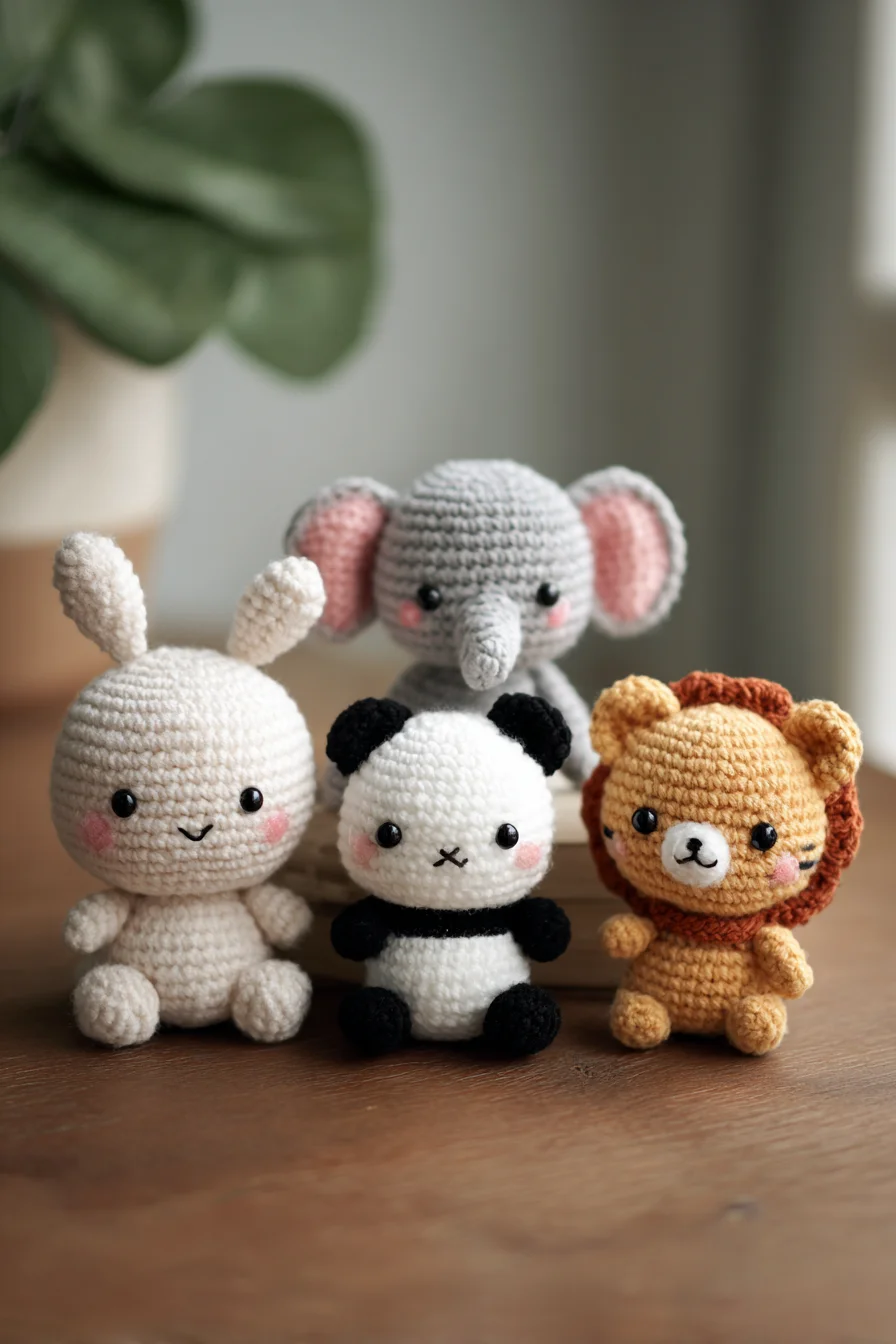 Amigurumi Mini Animal Set — Crochet Pattern for Bunny, Panda, Elephant & Lion